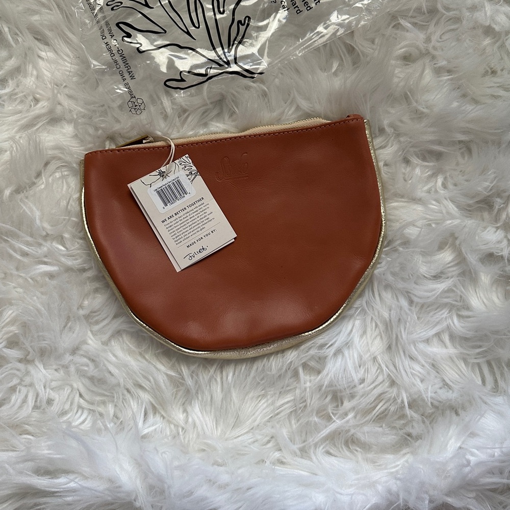NWT SSEKO Leather 10” Crescent Pouch cognac & Gold